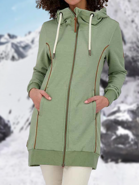 

Plain Casual Cotton-Blend Turtleneck Hooded Jacket, Green, Outerwear