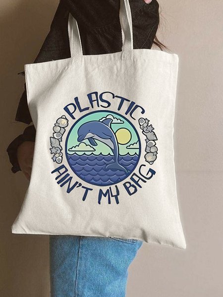 

Plastic An't My Bag Dolphin Animal Graphic Shopping Tote, White, Bags