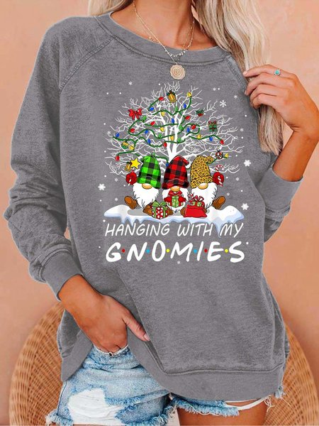 

Women Hanging With My Gnomies Tree Casual Christmas Sweatshirt, Gray, Hoodies&Sweatshirts