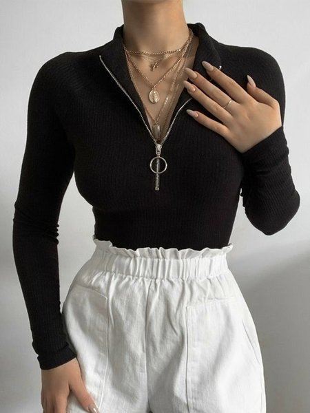 

Plain Urban Tight Long Sleeve Top, Black, Linen Tops