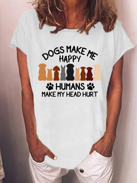 

Women's Dogs Make Me Happy Humans Make My Head Hurt T-shirt, White, T-shirts