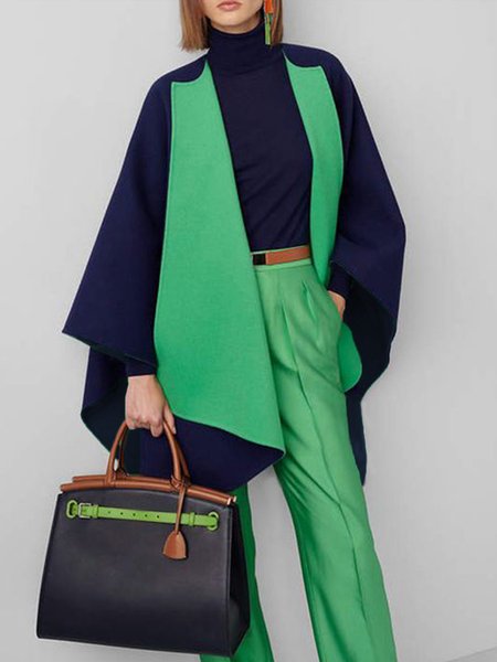 

Shawl Collar Urban Loose Color Block Overcoat, Green, Coats