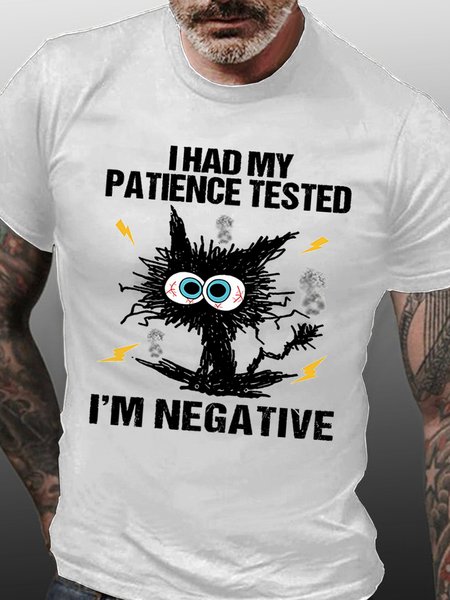 

Men's I Am Negative Funny Grumpy Black Cat Graphic Print Casual Text Letters Cotton T-shirt, White, T-shirts