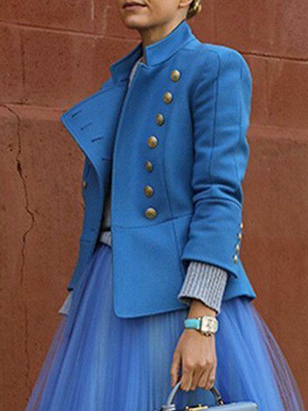 

Stand Collar Regular Fit Urban Jacket, Blue, Jackets