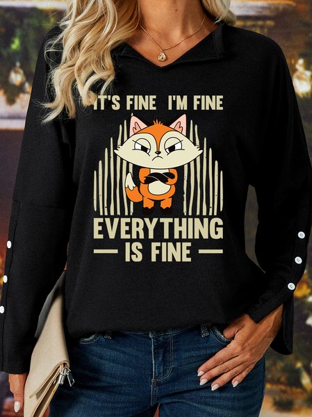 

Lilicloth X Jessanjony It's Fine I'm Fine Everything Is Fine With Angry Fox Women's Shawl Collar Sweatshirt, Black, Hoodies&Sweatshirts