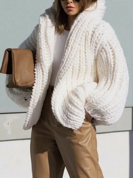 

Long sleeve Urban Shawl Collar Sweater Coat, White, Cardigans
