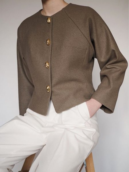 

Elegant Crew Neck Plain Buttoned Jacket, Coffee, Jackets