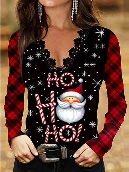 

Christmas Regular Fit Color Block Casual T-Shirt, Black, T-Shirts