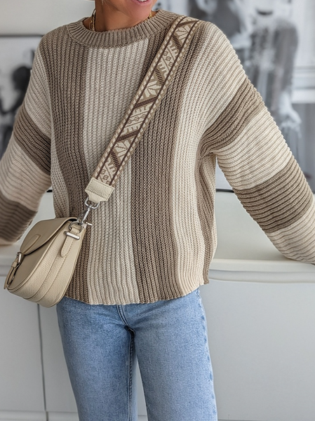 

Striped Wool/Knitting Regular Fit Casual Sweater, Khaki, Sweaters