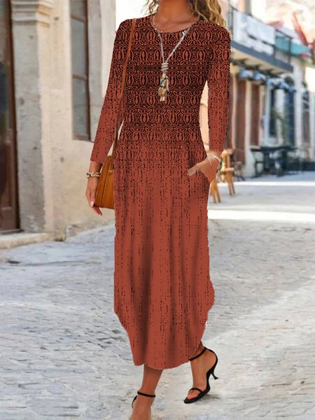 

Loose Crew Neck Jersey Dress, Brick red, Dresses