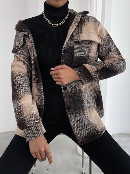 

Shirt Collar Daily Long sleeve Regular Fit Urban Jacket, Coffee, Jackets