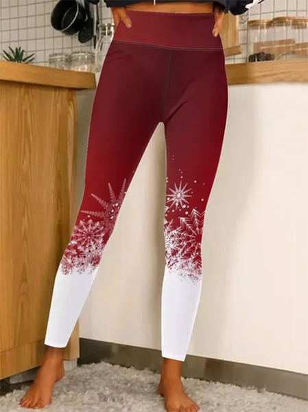 Women's Christmas Snowflake Casual Leggings, As picture, Leggings
