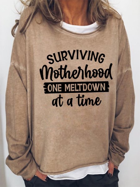 

Women Surviving Motherhood One Meltdown At A Time Loose Crew Neck Text Letters Sweatshirt, Khaki, Hoodies&Sweatshirts