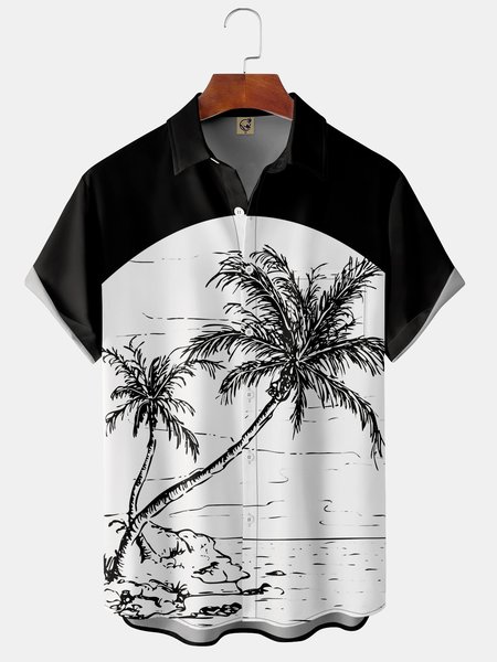 

Coconut Chest Pocket Short Sleeve Hawaiian Shirt, Black, Men Shirts