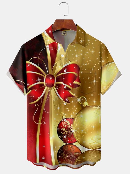 

Christmas Chest Pocket Short Sleeve Shirt, Red, Men Shirts