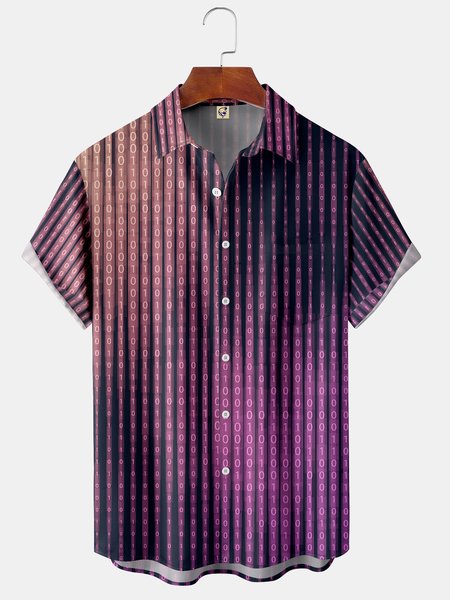 

3D Scientific Number Code Chest Pocket Short Sleeve Shirt, Black, Men Shirts