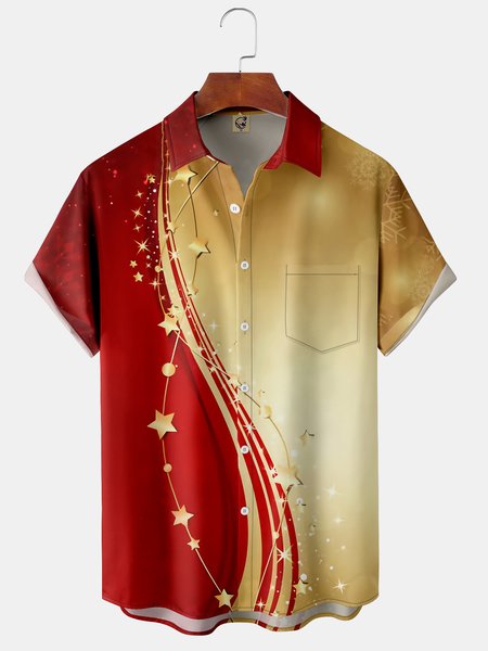 

Art Contrast Chest Pocket Short Sleeve Shirt, Red, Short Sleeve Shirts