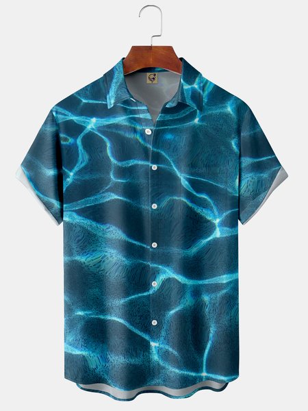 

Water Ripple Chest Pocket Short Sleeve Hawaiian Shirt, Blue, Men Shirts