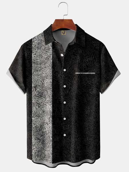 

Textured Chest Pocket Short Sleeve Hawaiian Shirt, Black, Men Shirts
