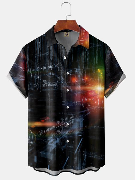 

Tech Numbers Chest Pocket Short Sleeve Shirt, Black, Men Shirts