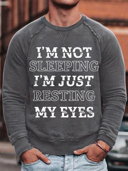 

Mens I Am Not Sleeping I Am Just Resting My Eyes Funny Graphics Printed Text Letters Crew Neck Casual Sweatshirt, Gray, Hoodies&Sweatshirts