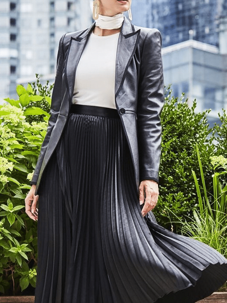 

Loose Lapel Lapel Collar Collar Long sleeve Plain Pu Blazer, Black, Blazers