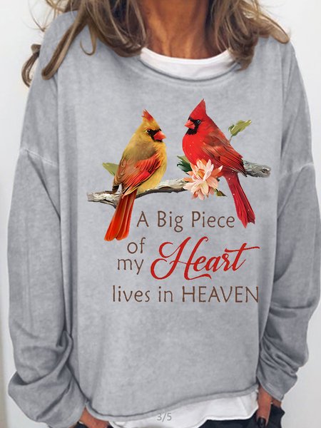 Womens A Big Piece Of My Heart Lives In Heaven Crew Neck Sweatshirt, Light gray, Hoodies&Sweatshirts