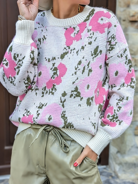 

Casual Floral Regular Fit Wool/Knitting Sweater, Multicolor, Sweaters