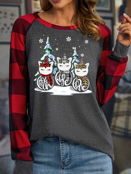 

Women Merry Christmas Faith Hope Love Snowmen Christmas Crew Neck Top, Gray, Long sleeves