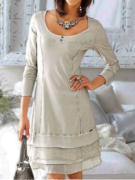 

Casual Crew Neck Plain Dress, Apricot, Mini Dresses