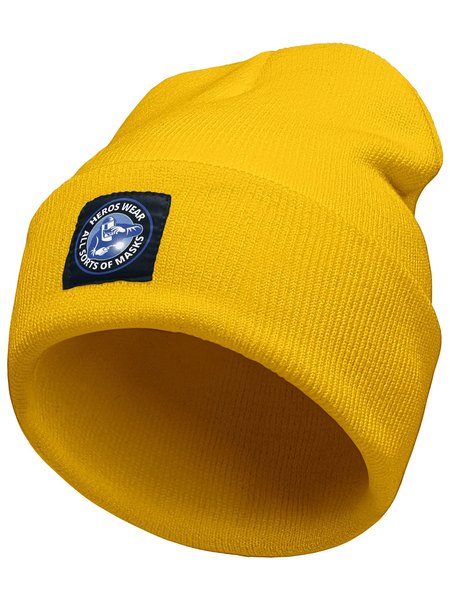 

Hero Wear All Sorts Of Masks Funny Graphic Beanie Hat, Yellow, Hats
