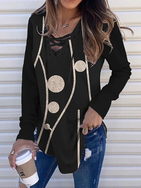 

Loose Polka Dots Casual T-Shirt, Black, T-Shirts