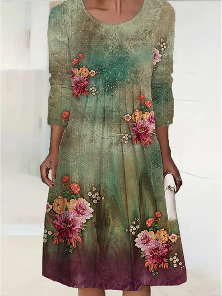 

Floral Casual Loose Dress, Multicolor, Dresses