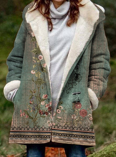 

Cotton-Blend Casual Hoodie Teddy Jacket, Green, Coats
