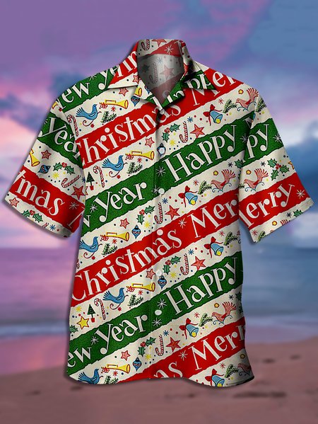 

Christmas Short Sleeve Camp Shirt, Red, Men Shirts