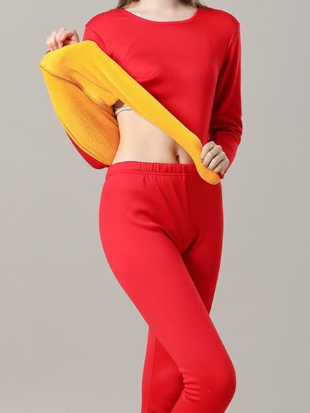 

Comfortable Soft Fleece Warm Long Sleeve Pants Homewear Two Piece Plus Size, Red, Loungewear & Sleepwear