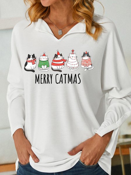 

Merry Catmas Christmas Cat Women's Shawl Collar Sweatshirt, White, Hoodies&Sweatshirts