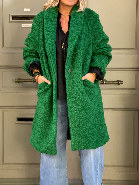 

Casual Shawl Collar Plain Fluff/Granular Fleece Fabric Teddy Jacket, Green, Outerwear