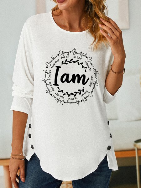 

Funny Word I am Inspiration Crew Neck Text Letters Simple Long sleeve Top, White, Long sleeves