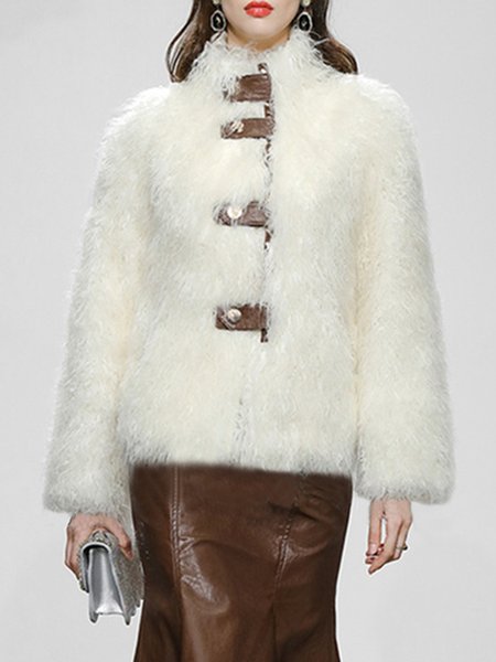 

Elegant Plain Loose Long Sleeve Teddy Coat, White, Others