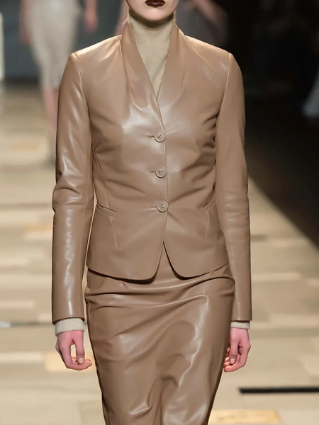 

Regular Fit V Neck Long sleeve Plain Jacket, Apricot, Jackets