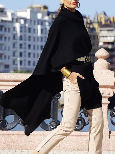 

Simple Loose Long Sleeve Plain Sweater, Black, Pullovers