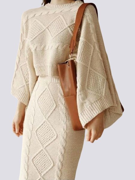 

Plain Crew Neck Elegant Loosen Sweater, Beige, Sweaters