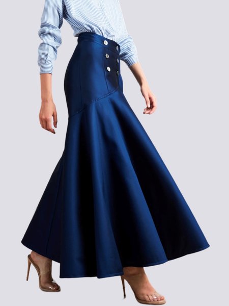 

Regular Fit Elegant Plain Skirt, Blue, Skirts