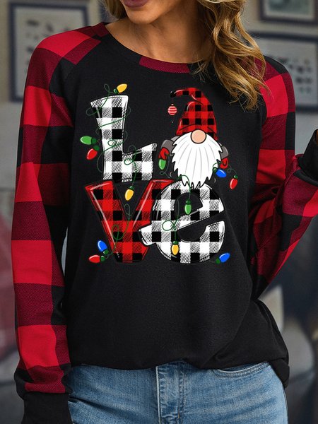 

Women's Christmas Santa Love Print Crew Neck Top, Black, Long sleeves