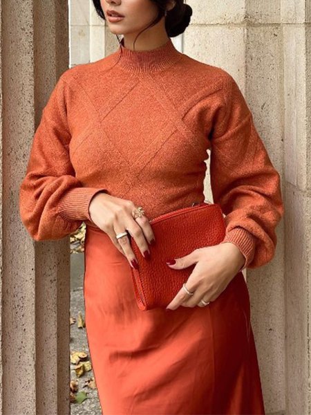 

Long sleeve Regular Size Plain Acrylic Sweater, Orange red, Pullovers