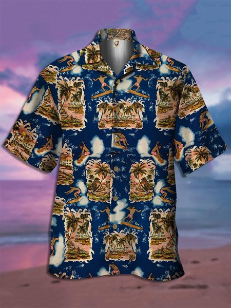 

Coconut Tree Short Sleeve Hawaiian Shirt, Blue, Men Shirts