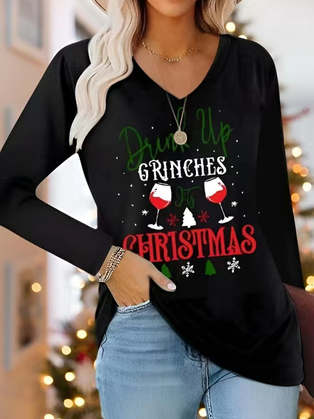 

Christmas Text Letters Casual T-Shirt, Black, T-Shirts