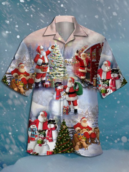 

Santa Claus Short Sleeve Camp Shirt, White, Men Shirts