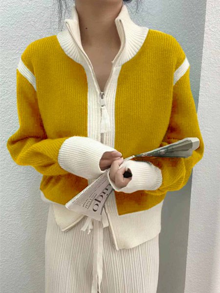 

Winter Long sleeve Simple Regular Fit Sweater Coat, Yellow, Cardigans